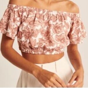 NWT Abercrombie & Fitch Pink Floral Off-Shoulder Crop Top M